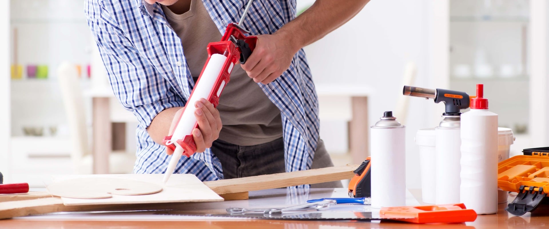 Young man in woodworking hobby concept